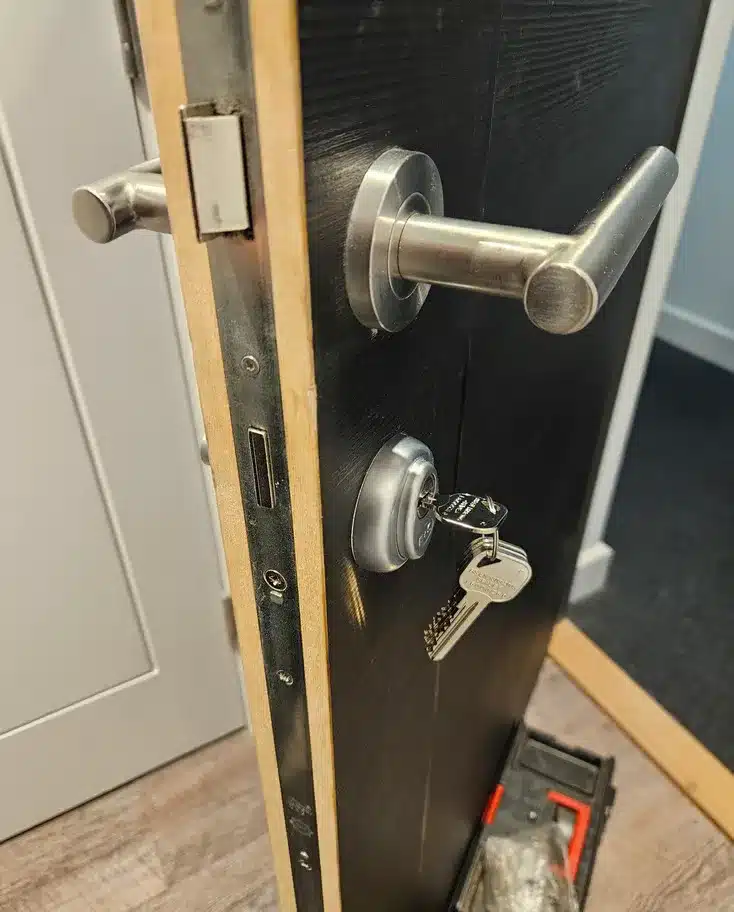 Modern Flat door with security lock cover in blacvk and brown