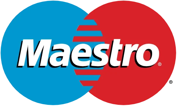 Payment card Maestro icon blue and red color