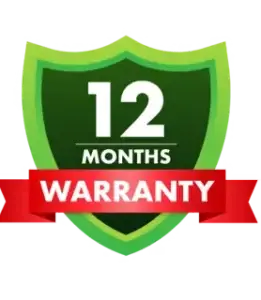 12 month warranty logo in green and red colors